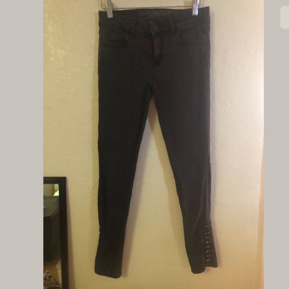 American eagle black jean skinny pants rivet lace